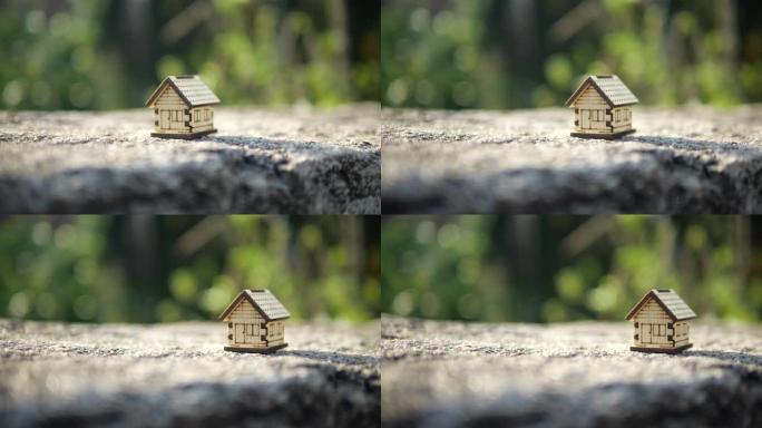 作为自然背景符号的房屋模型。用滑动或移动相机拍摄。4k分辨率