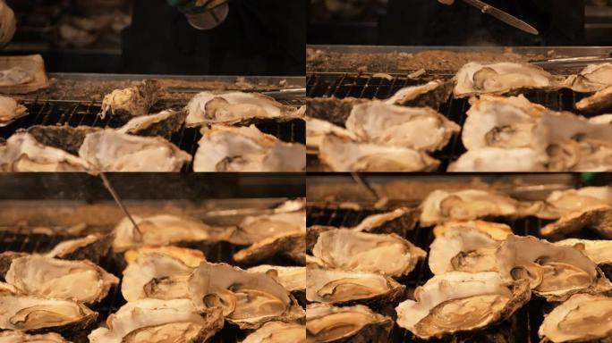 日本广岛海鲜餐厅的贝类烧烤