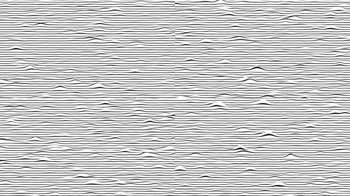 黑白线水平运动背景。计算机生成的循环动画。