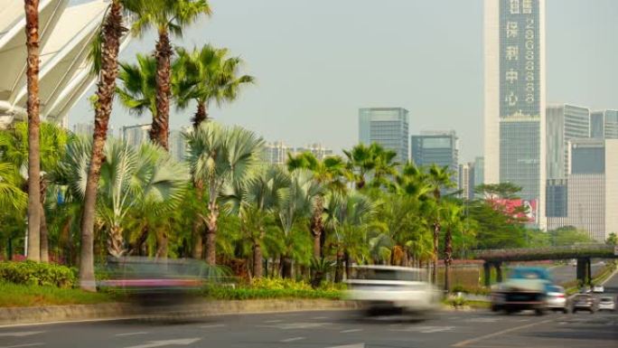 广东省广东省佛山市体育馆交通街延时全景4k中国