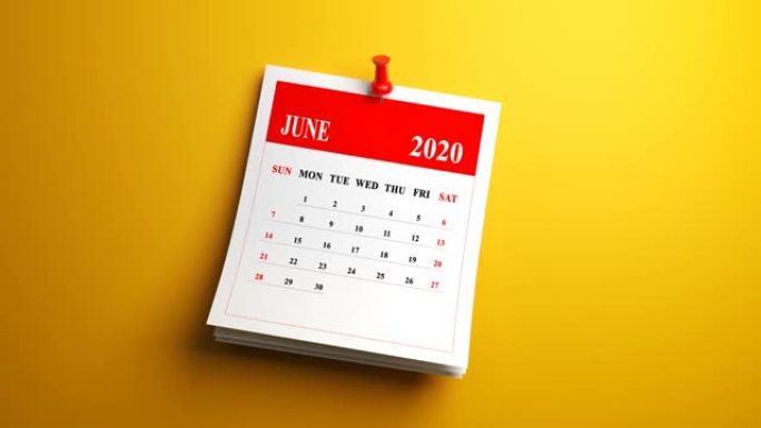 循环6月月份日历2020年黄色背景