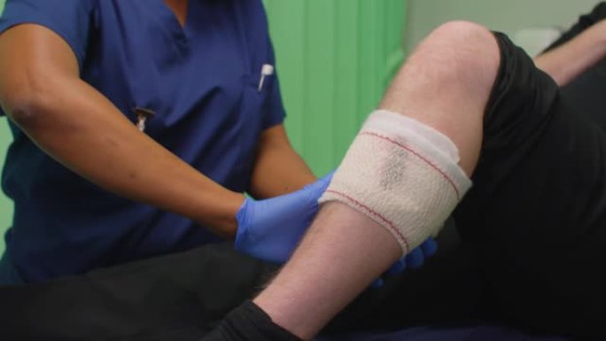 CU护士包扎流血受伤的腿