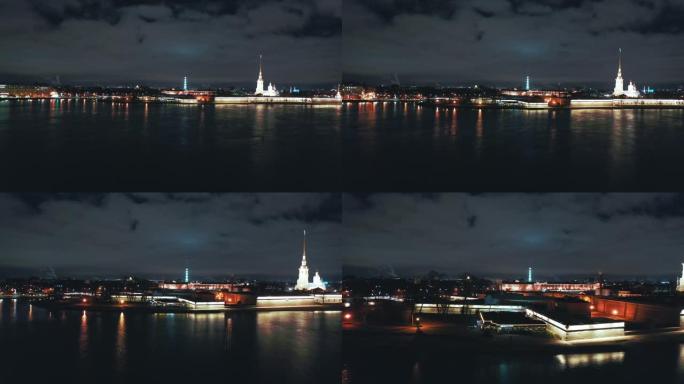 俄罗斯圣彼得堡，以彼得和保罗要塞为背景的涅瓦河鸟瞰图