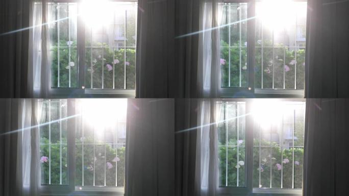 阳光镜头 -- 日落时透过卧室窗户闪耀