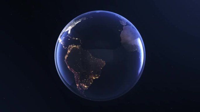 地球，从太空看。3d地球。通过宇宙，恒星和平流层旋转动画。4k分辨率。