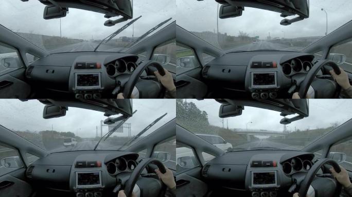 驾车穿越多雨的高速公路