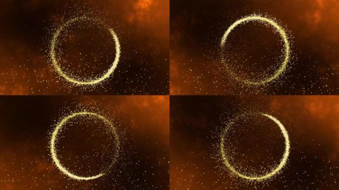 4k金色闪光圈，闪耀光芒。闪亮的火花创造了一个带有阿尔法的中心圆圈，可以作为一个很好的抽象背景。