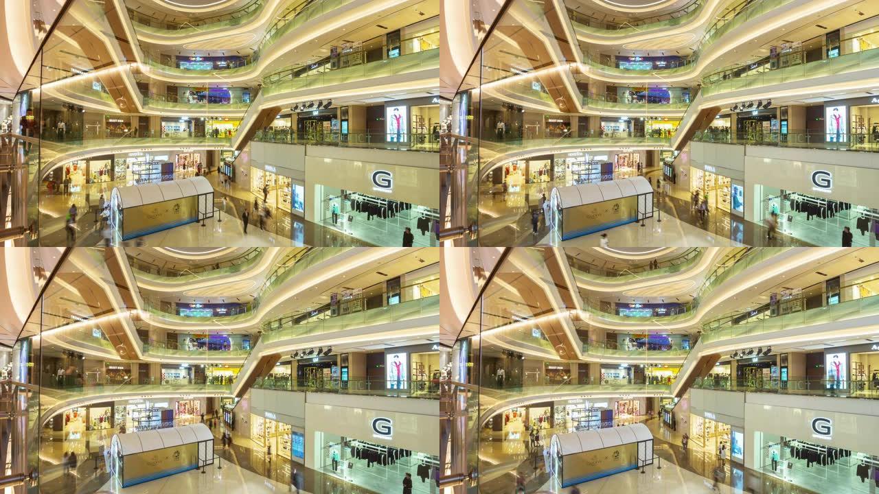 广州市中心著名购物中心内部大厅延时全景4k中国