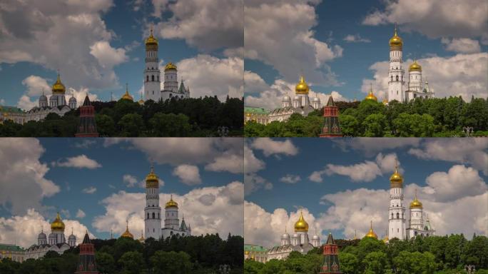 莫斯科著名克里姆林宫教堂全景4k延时俄罗斯
