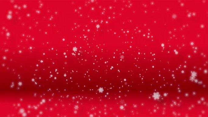 冬季雪的剪纸和工艺，孤立在红色背景上的雪，用于构图，大小风暴雪花，无缝循环，圣诞快乐的天气背景。假日