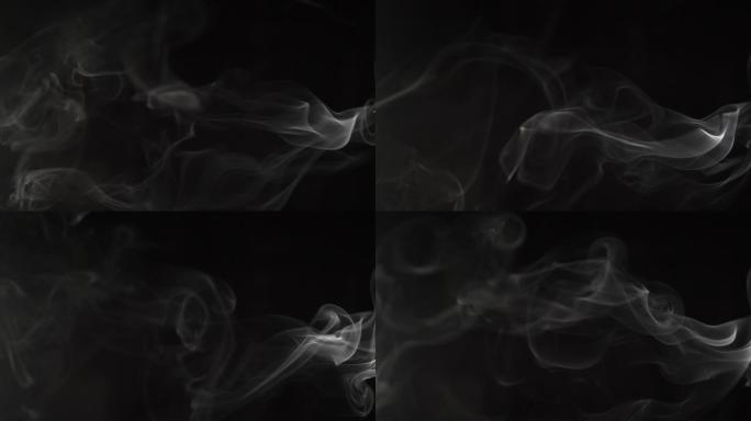黑色背景上从右向左移动的慢动作冒出的白烟