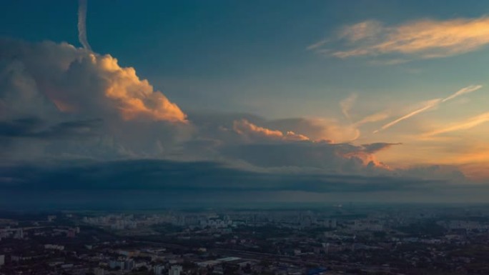 日落时间明斯克城市景观空中全景4k延时白俄罗斯