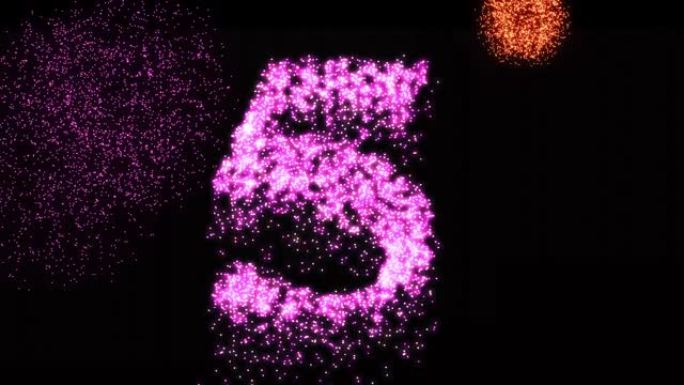五个粉色烟火发光和闪光数字-动画