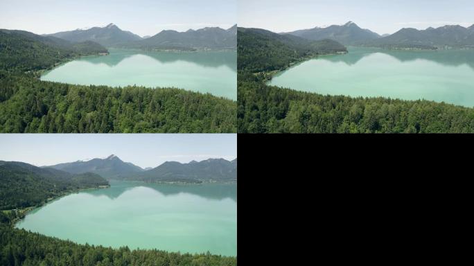 沃尔琴湖。巴伐利亚德国阿尔卑斯山。空中飞行。美丽的旅行目的地。清水