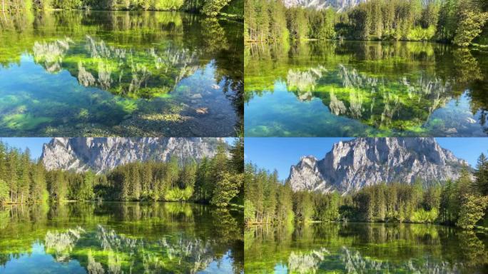 奥地利绿色湖原始森林山脚下和谈河流
