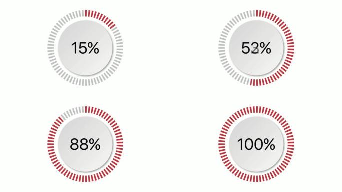 从0到100的百分比图，用于web设计，用户界面 (UI) 或带有红色的信息图表
