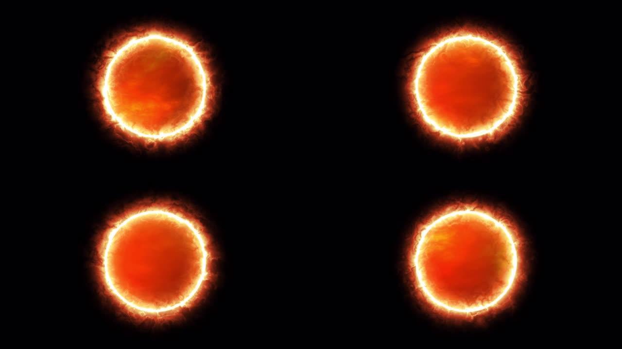 美丽的太阳与太阳环隔离透明在阿尔法通道。抽象发光圆形与火环UI元素与Alpha通道。照明火球形状。