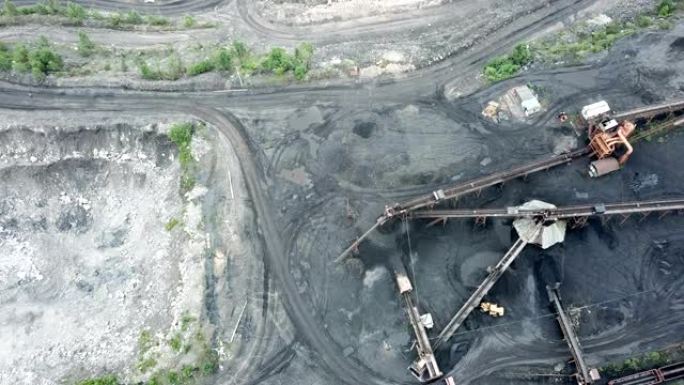 中国东北，一个即将枯竭的煤矿。露天采石场的鸟瞰图