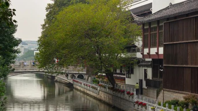 南京城市日时间著名的老城区河滨大桥延时全景4k中国