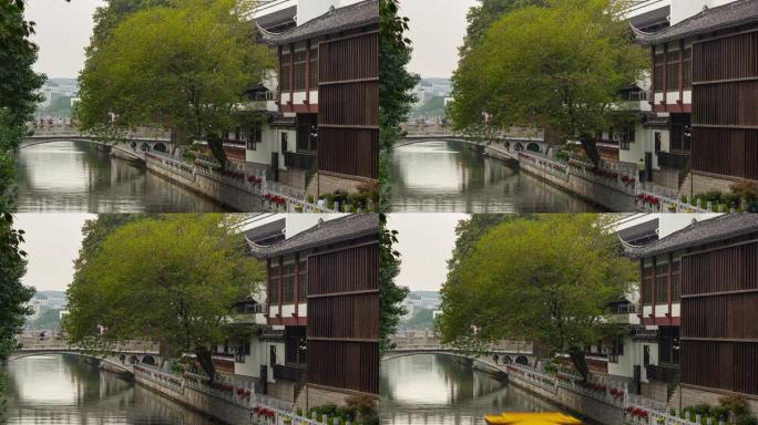 南京城市日时间著名的老城区河滨大桥延时全景4k中国