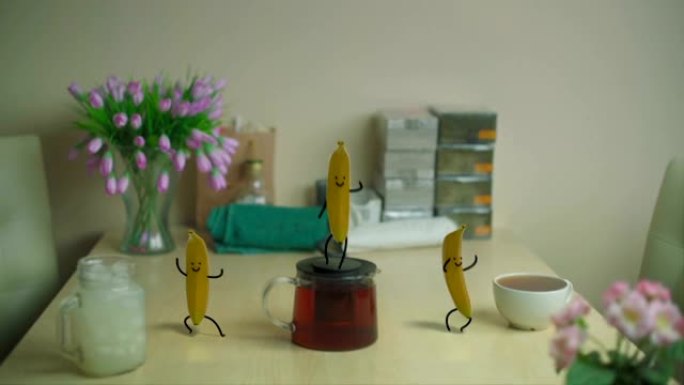 香蕉在桌子上跳舞无缝循环3D渲染动画