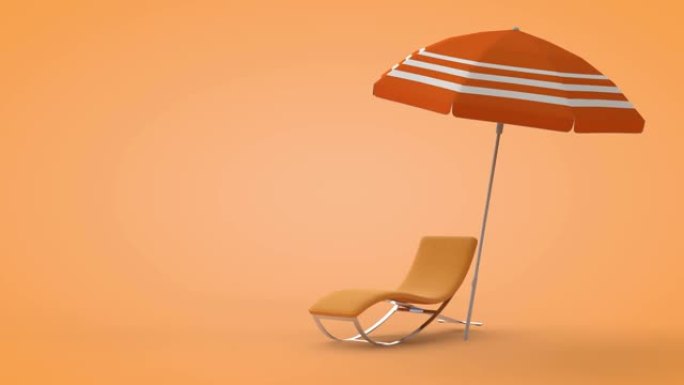 沙滩躺椅和雨伞在沙子背景，3D渲染