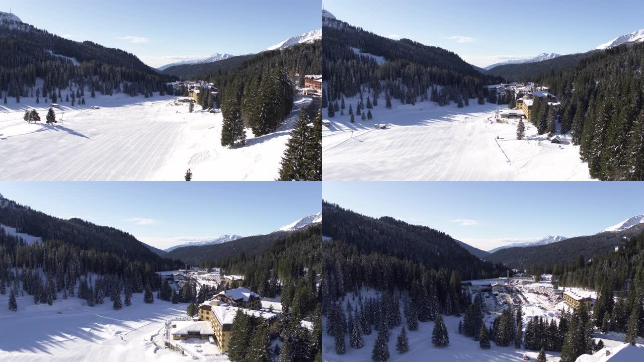 山地无人机雪白色滑雪场