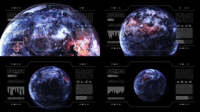 分析显示上的地球。3d地球动画。世界数据技术HUD接口4k。