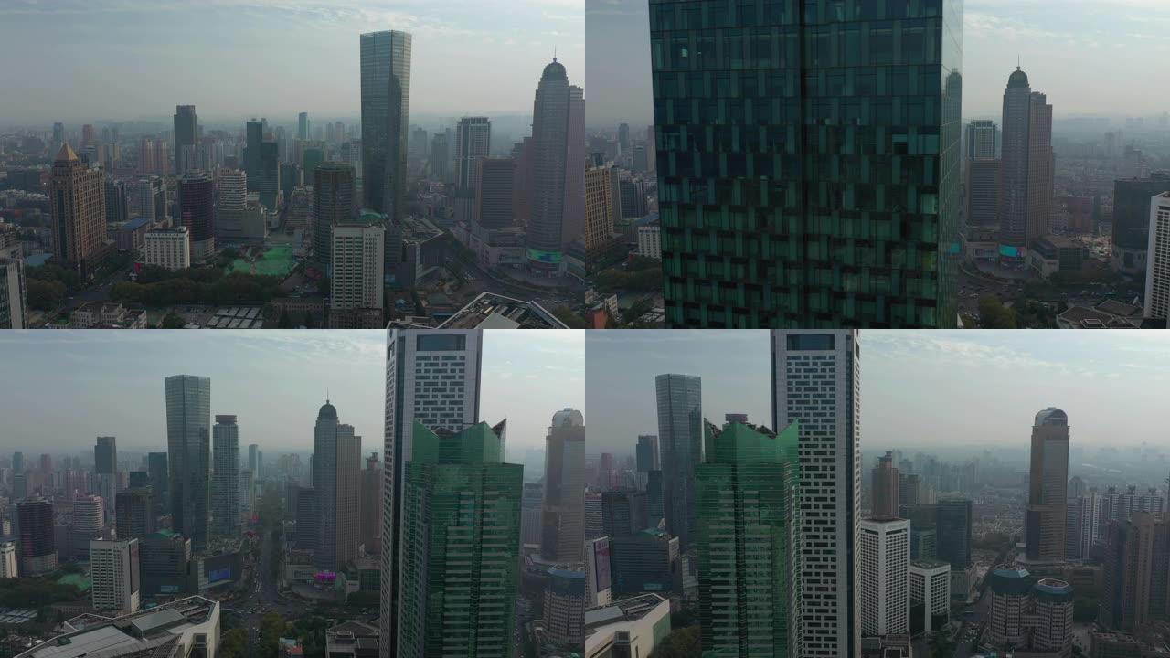 日落时间南京城市景观航空全景4k中国