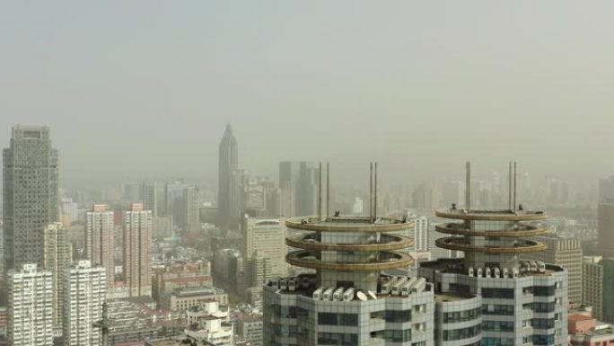 晴天雾霾南京市市区航空全景4k中国