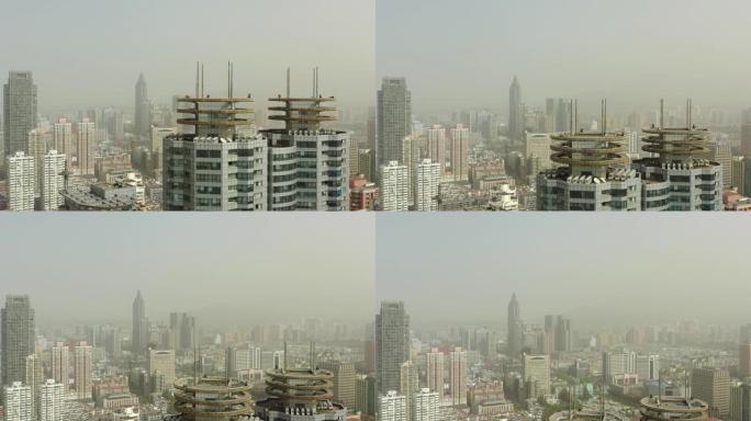 晴天雾霾南京市市区航空全景4k中国
