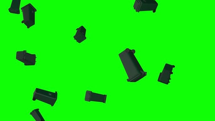 塑料垃圾桶户外掉落绿屏动画3d