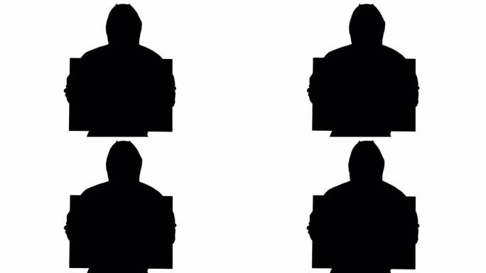 剪影男医生穿着防护服手持空白横幅