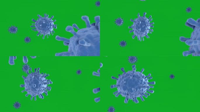 病毒的身体在太空中飞行。嗜铬病毒。病毒模型的3D渲染。致病细胞在空气中翱翔。