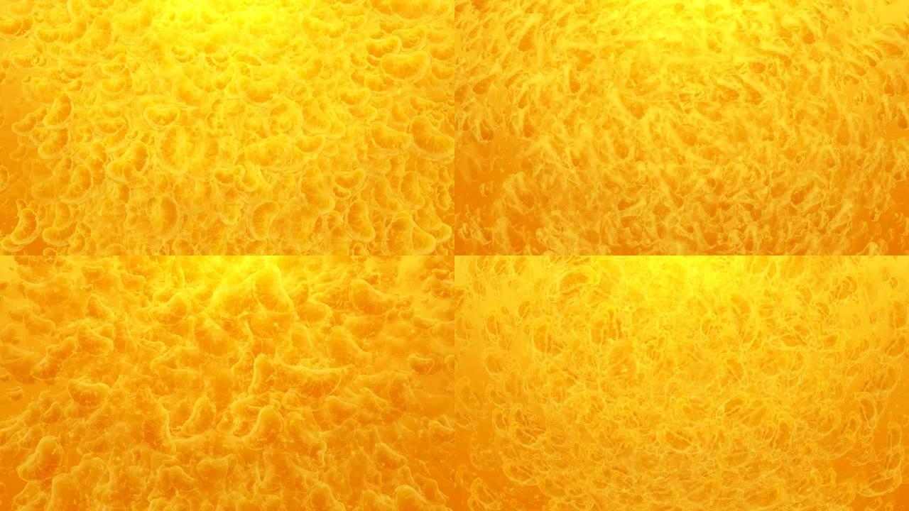 橙色水果背景金色黄色果汁合成动态动画