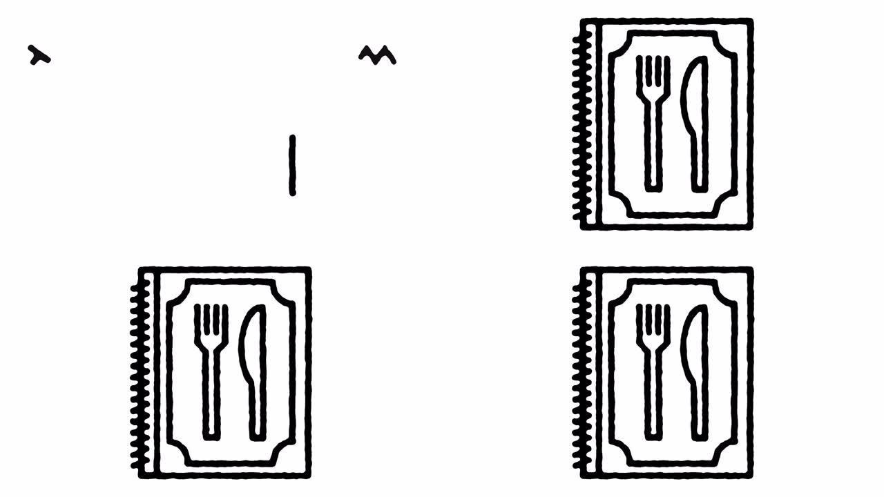 开胃菜菜单草图线图标动画