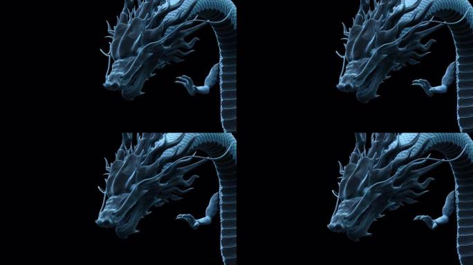 3D动画中国龙线框材料数字效果包括alpha matte。