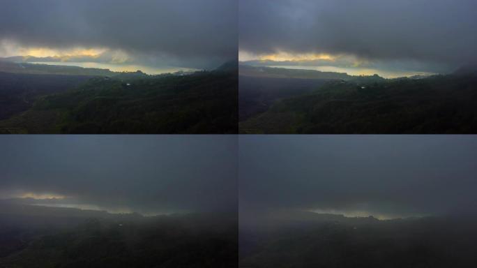 晴天雨云巴厘岛著名火山湖空中延时全景4k印度尼西亚