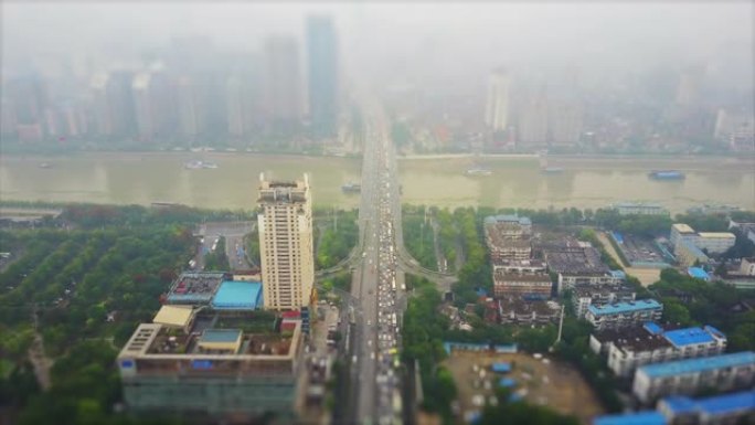 白天时间武汉市著名交通桥梁空中全景4k倾斜移位中国