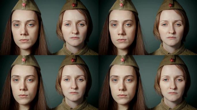 年轻女性穿着苏联红军制服的视频