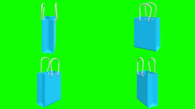 蓝色购物销售空白包。3d渲染运动动画。