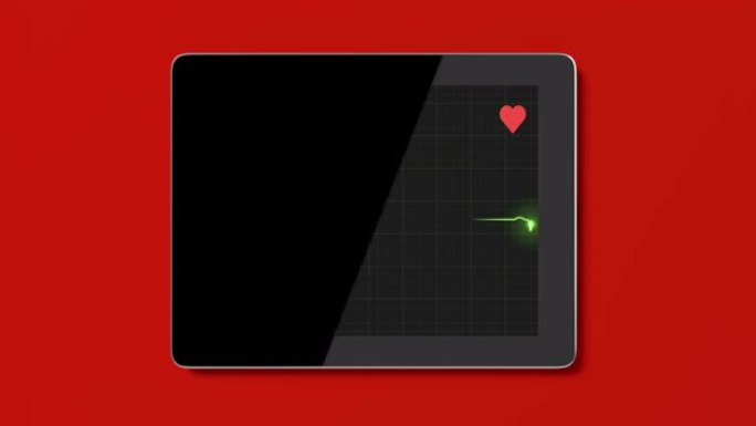 红色背景上带有EKG图的数字平板电脑屏幕