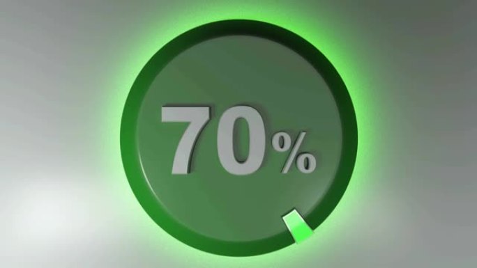 70% 绿色圆形标志与旋转光标-3D渲染视频剪辑