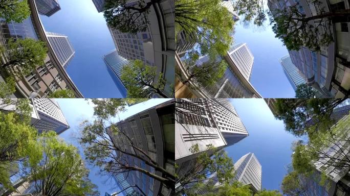 商业区摩天大楼-仰望天空