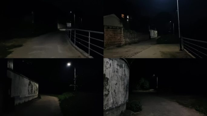 宿静的村庄太阳能LED节能路灯漆黑的村道