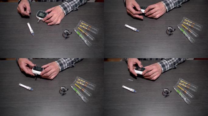 检查血糖水平的高级男子