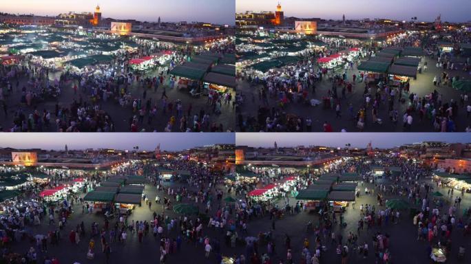 马拉喀什jemaa el-fnaa市场的夜间时段