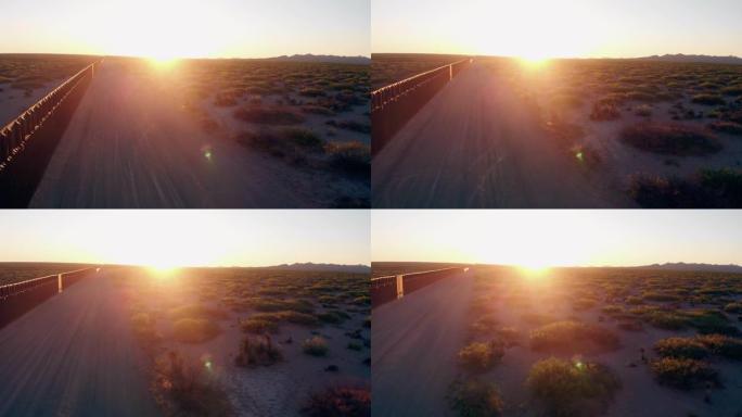 美国德克萨斯州埃尔帕索市和墨西哥华雷斯市边境墙的无人机全景图