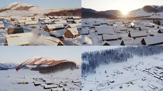 新疆禾木航拍，雪景