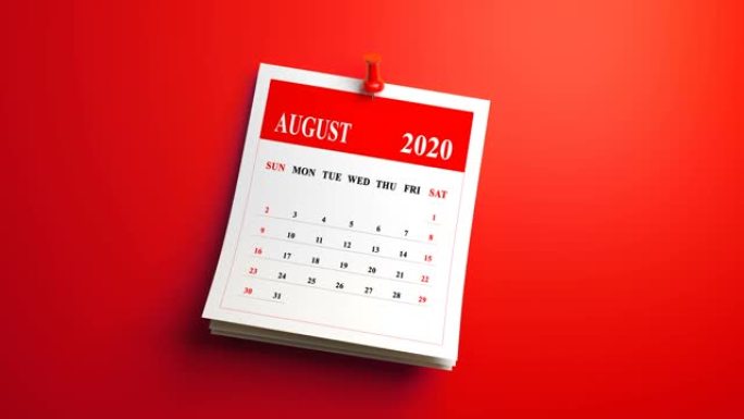 循环8月月份日历2020年红色背景